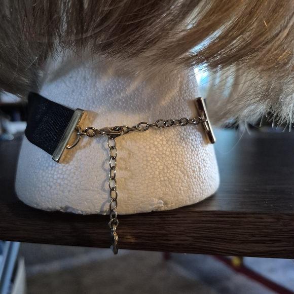 Black Ribbon Choker with Pink-Orange Floral Accent - Picture 2 of 2